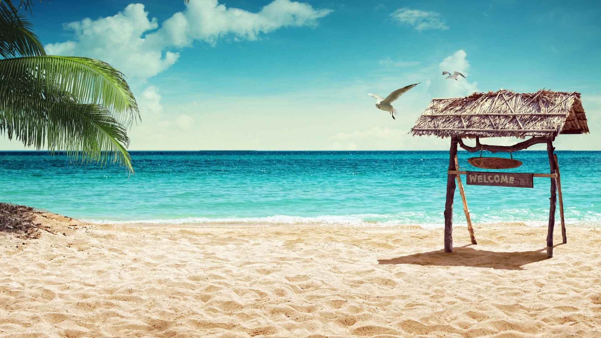 高清夏日沙滩享受日光浴电脑桌面壁纸-