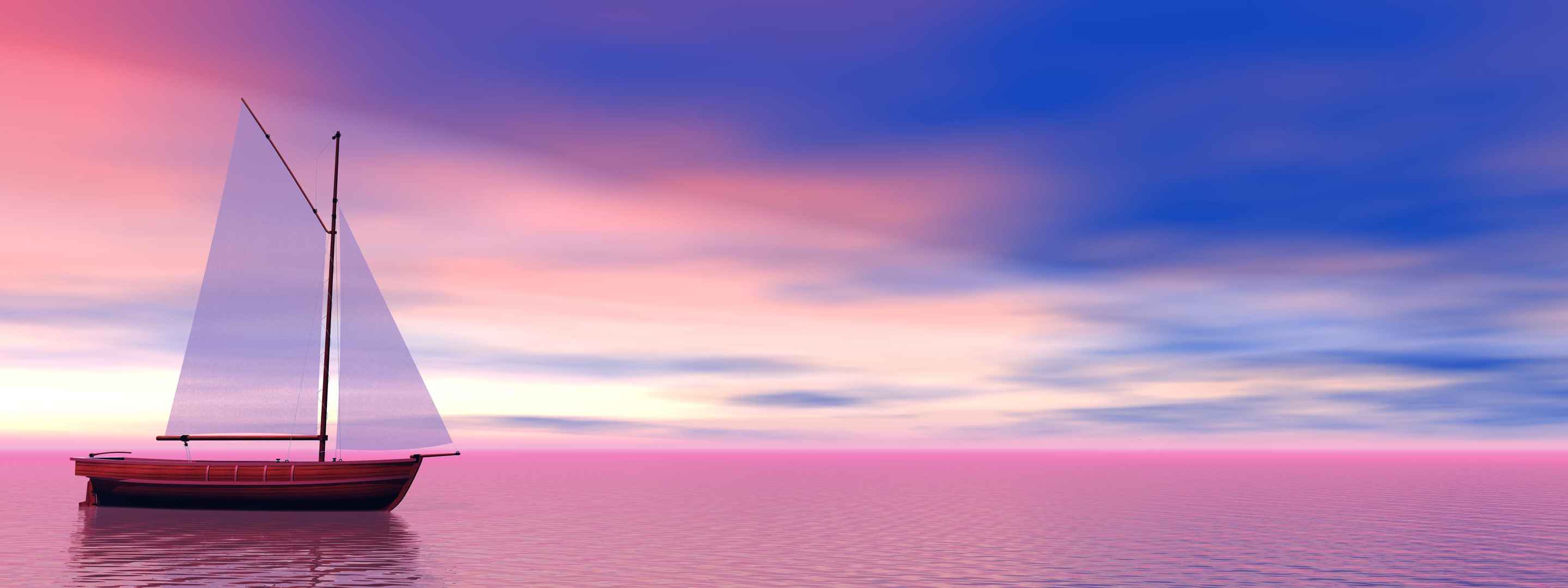 粉色海洋天空帆船唯美风景壁纸图