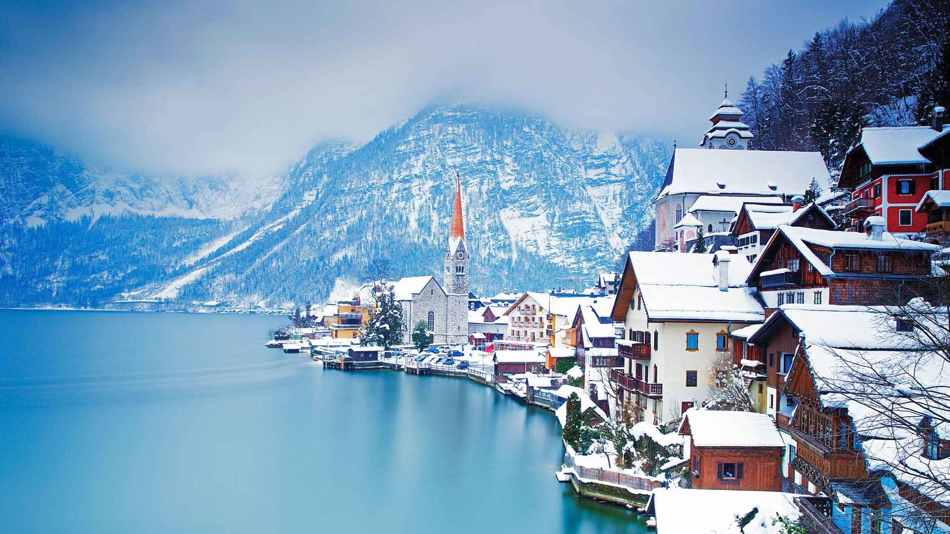 奥地利哈尔施塔特冬天风景图片-
