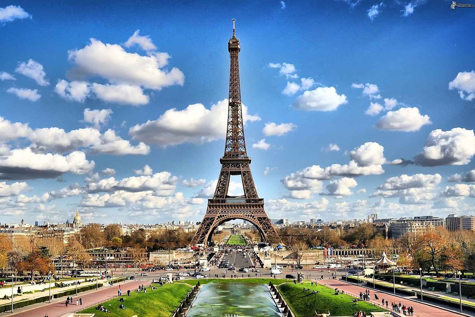 蓝天白云旅游自然巴黎铁塔城市电脑壁纸-