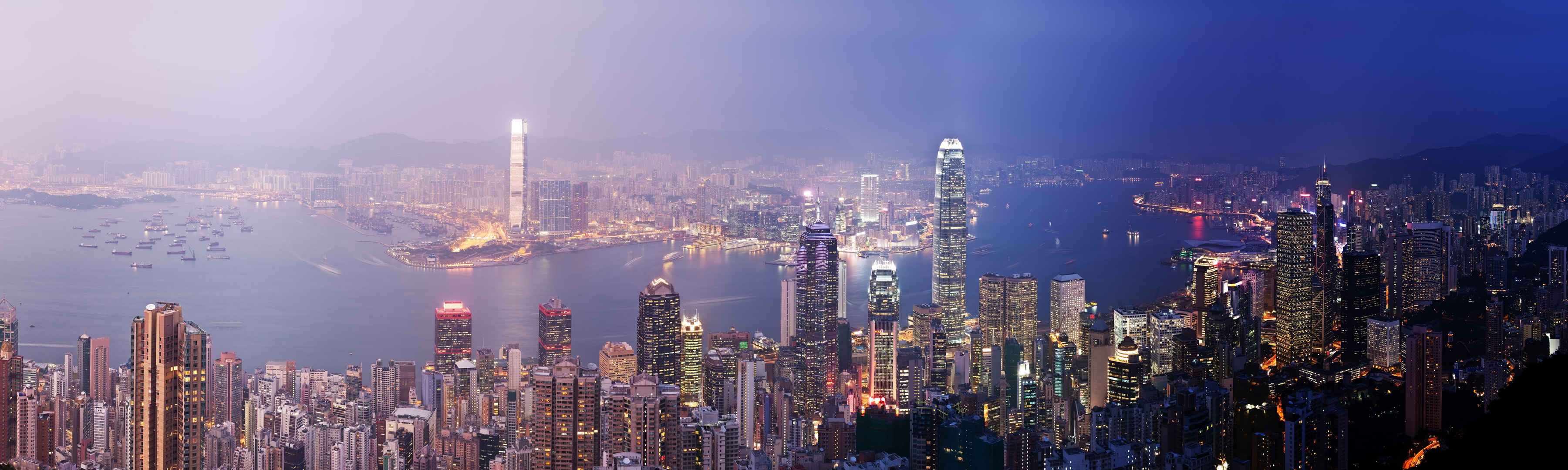 紫色天空香港全景图壁纸-