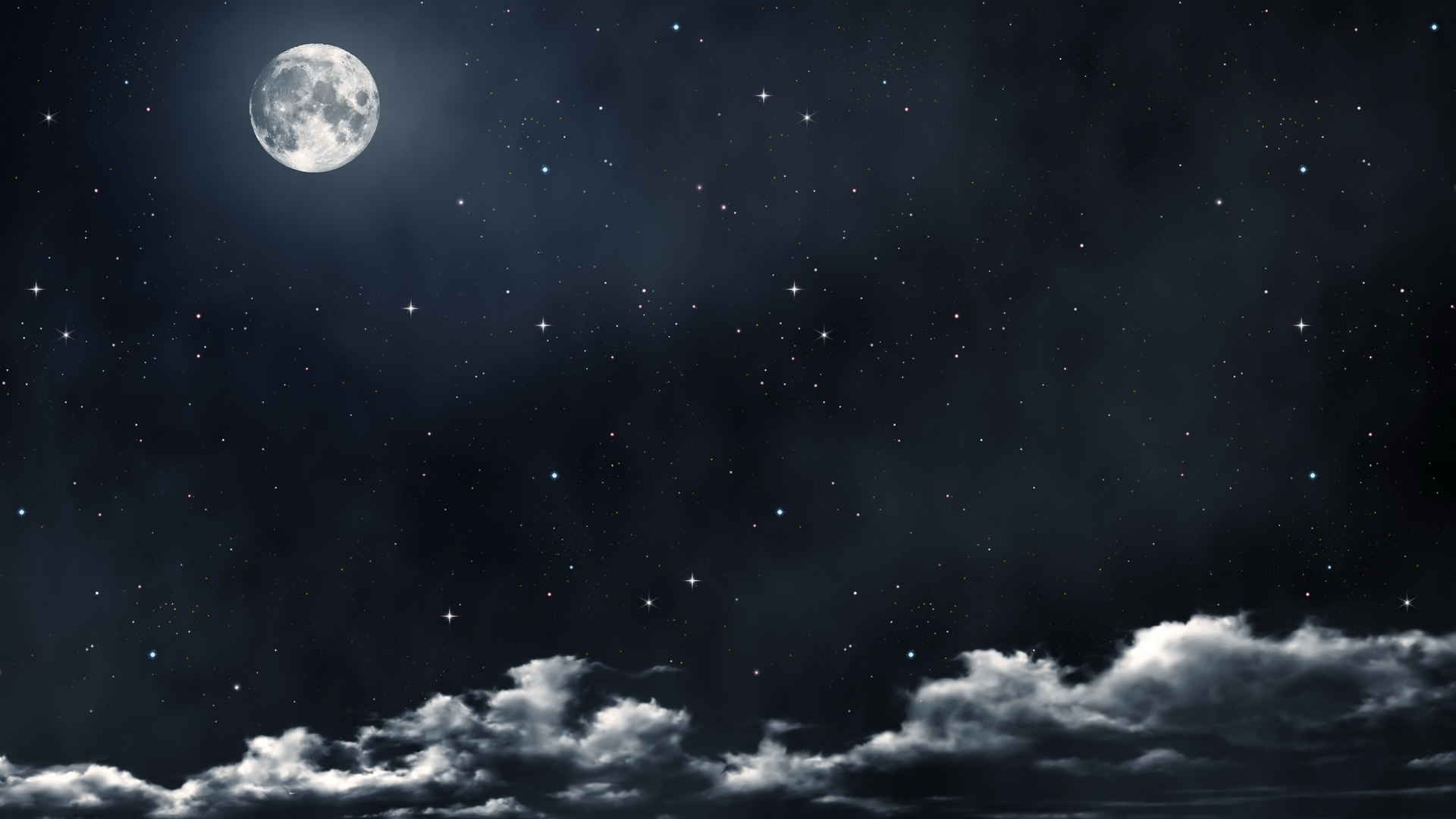 黑夜 月亮 云朵  壁纸-