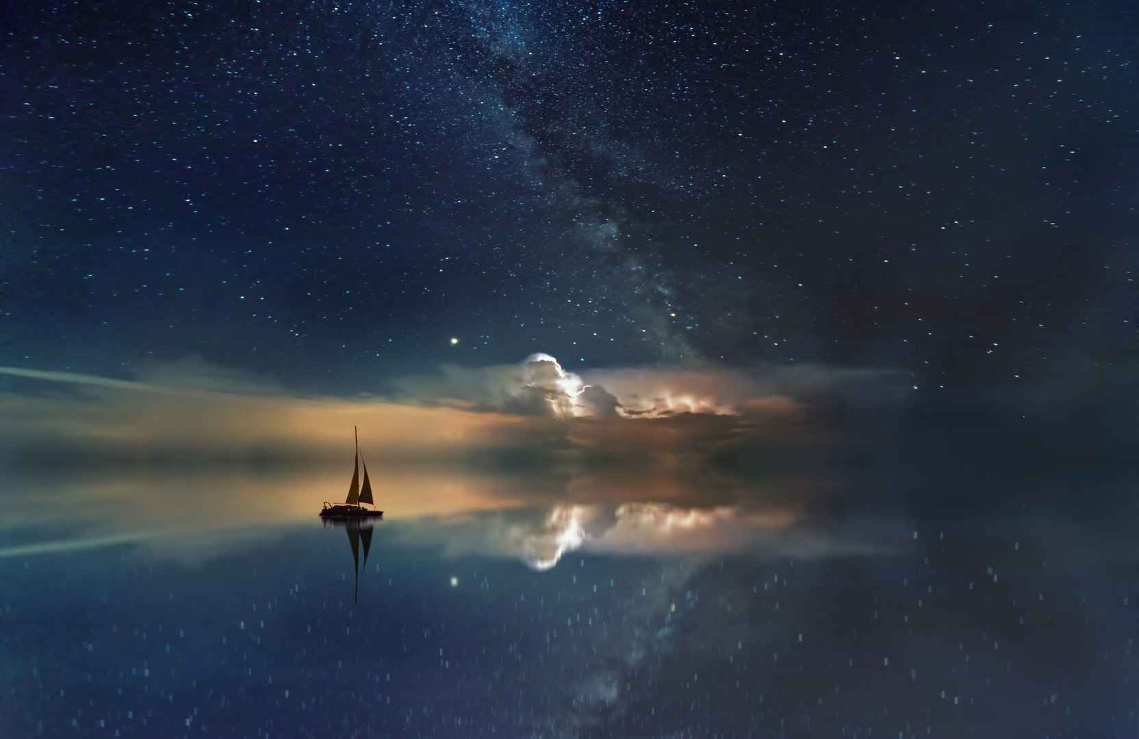 海洋 星空 银河  帆船 壁纸