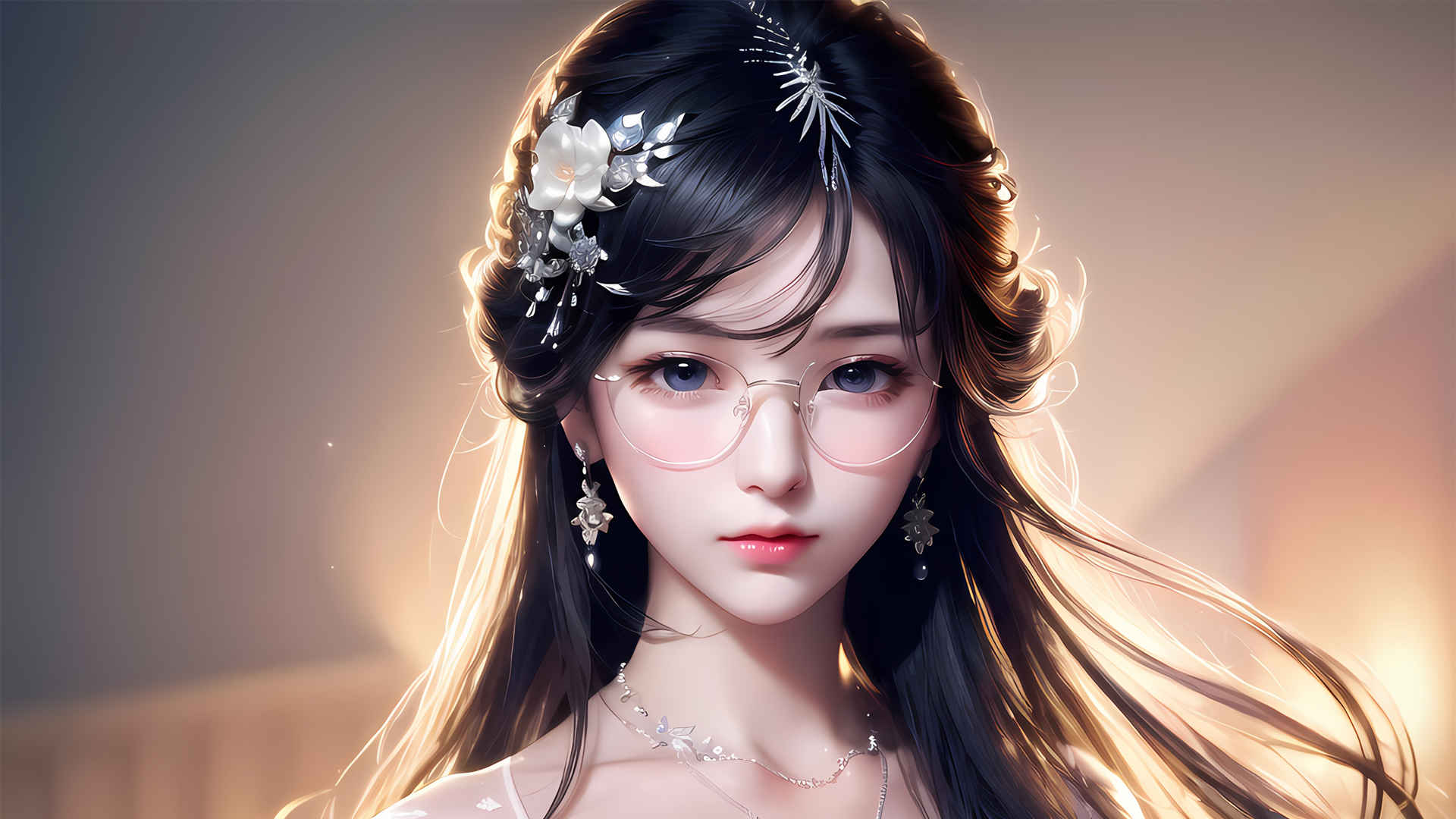戴眼镜的伤感动漫女生壁纸