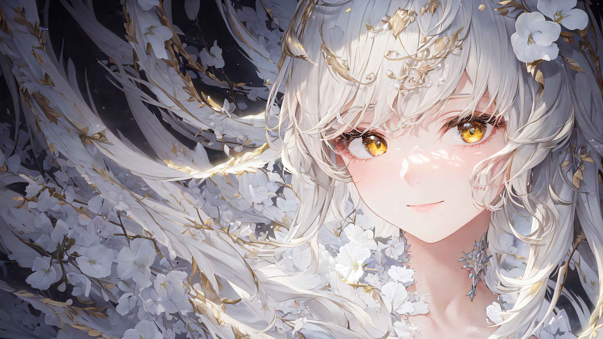 黄眼睛白色服装动漫女孩唯美壁纸