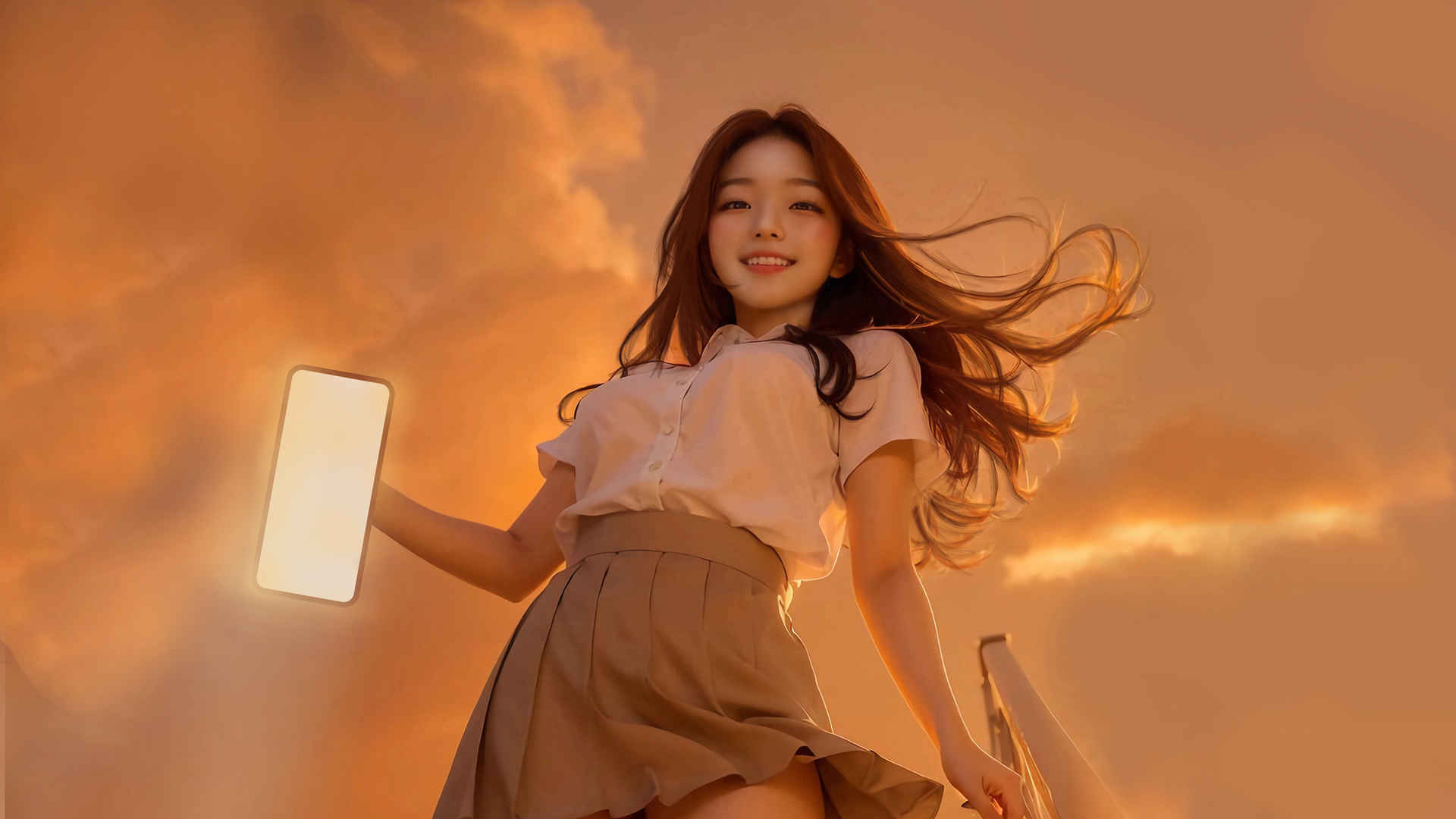 白色衬衫百褶裙唯美美女动漫电脑壁纸