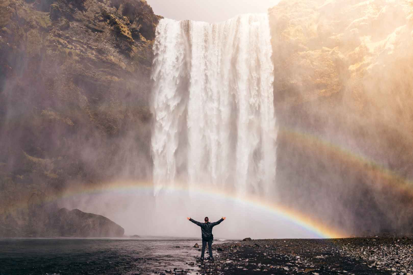 冰岛 瀑布 彩虹  风景壁纸