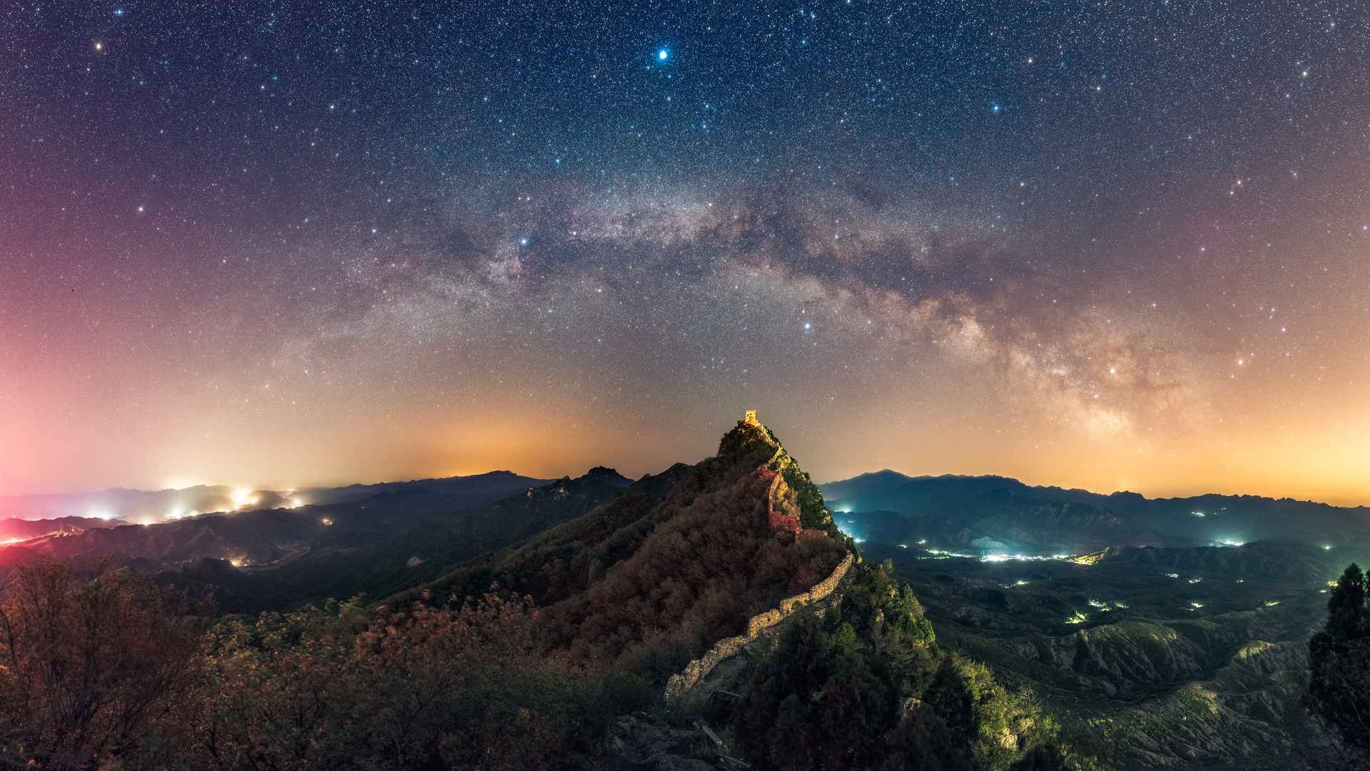 天空 山脉 星空 长城 银河 壁纸图片