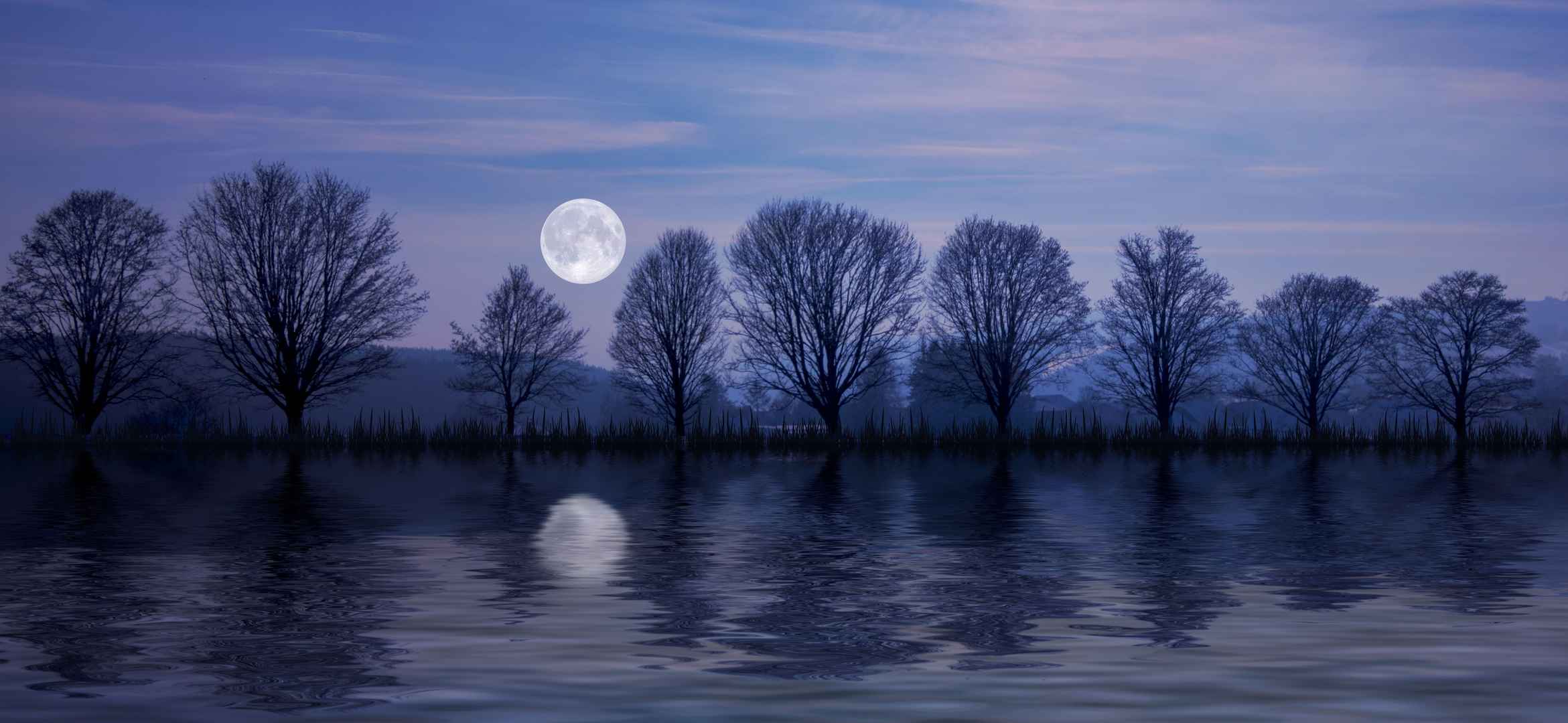 宁静湖面月亮壁纸图片