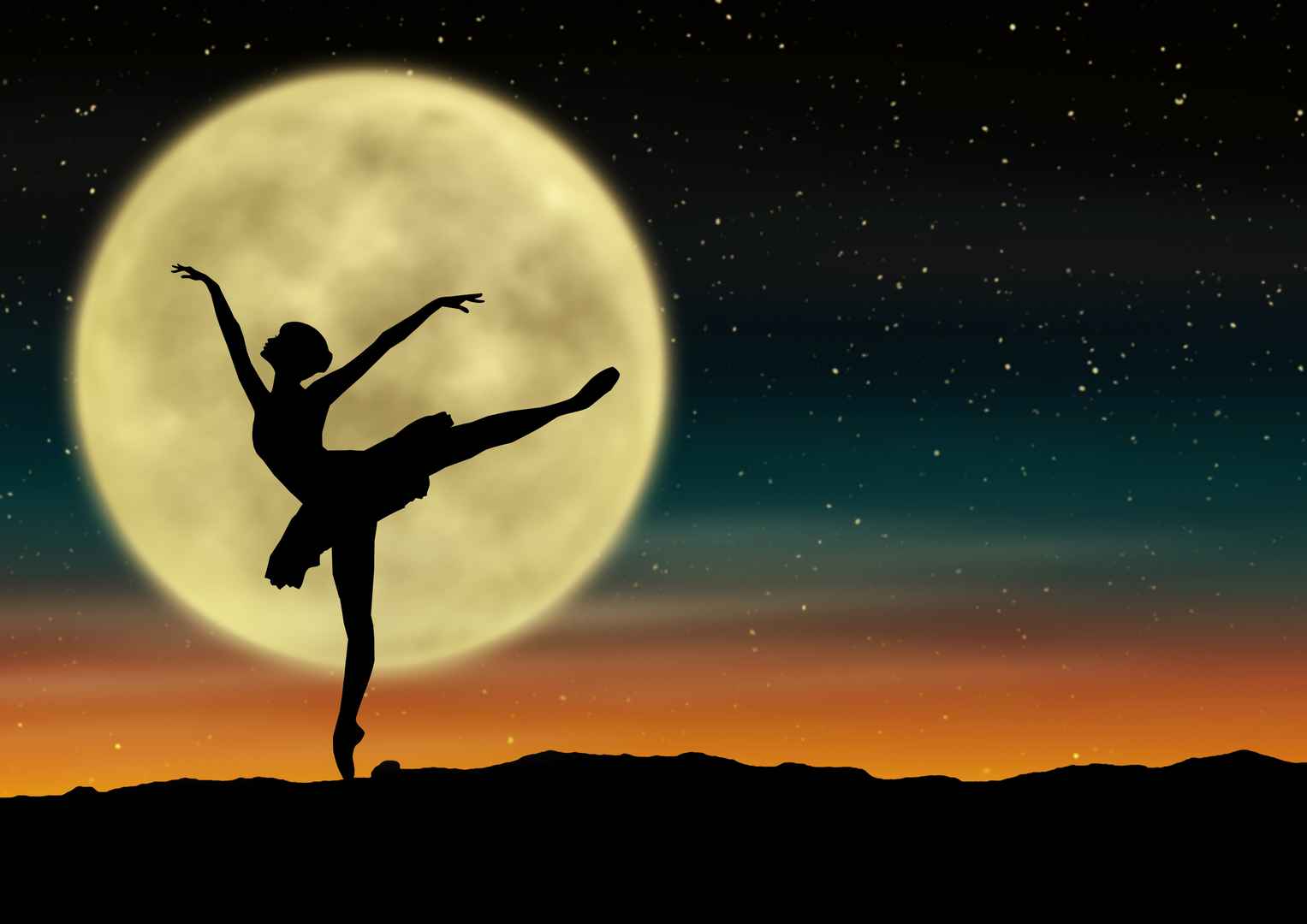 美女夜间明月芭蕾舞图片