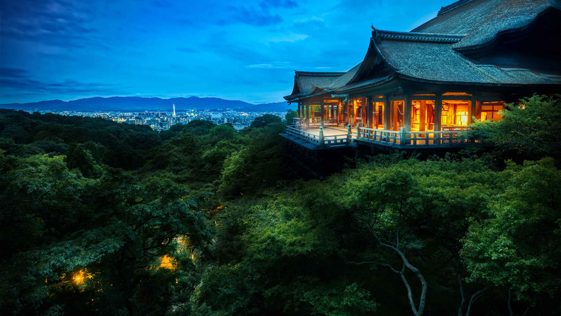 日本京都的树梢寺庙高清壁纸