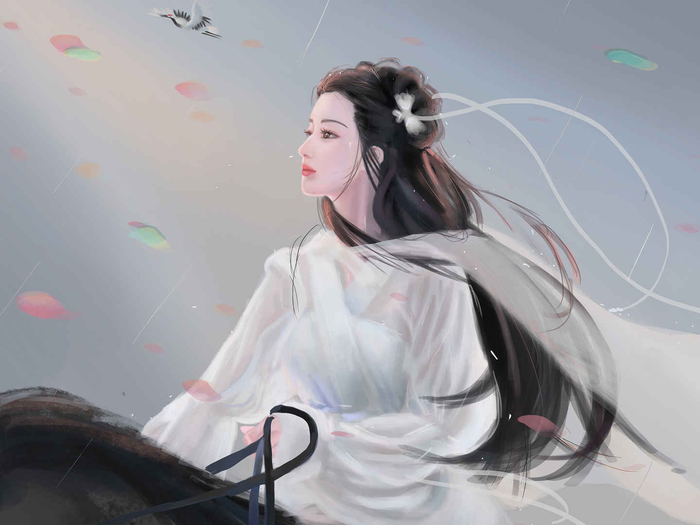 唯美古风古风白衣女孩骑马图片
