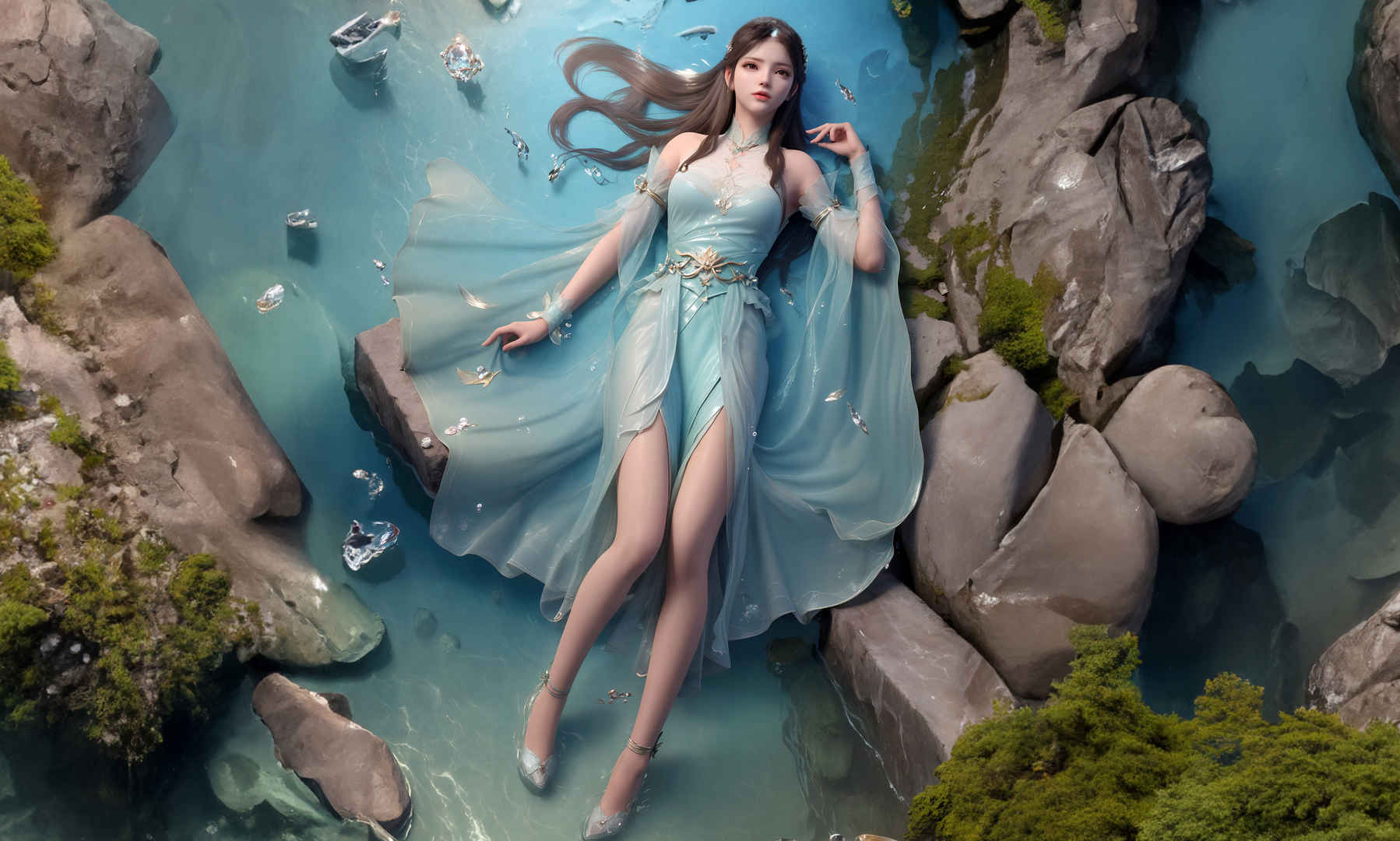 ai绘画 斗破苍穹 萧熏儿 蓝色裙子 大长美腿 4k壁纸_
