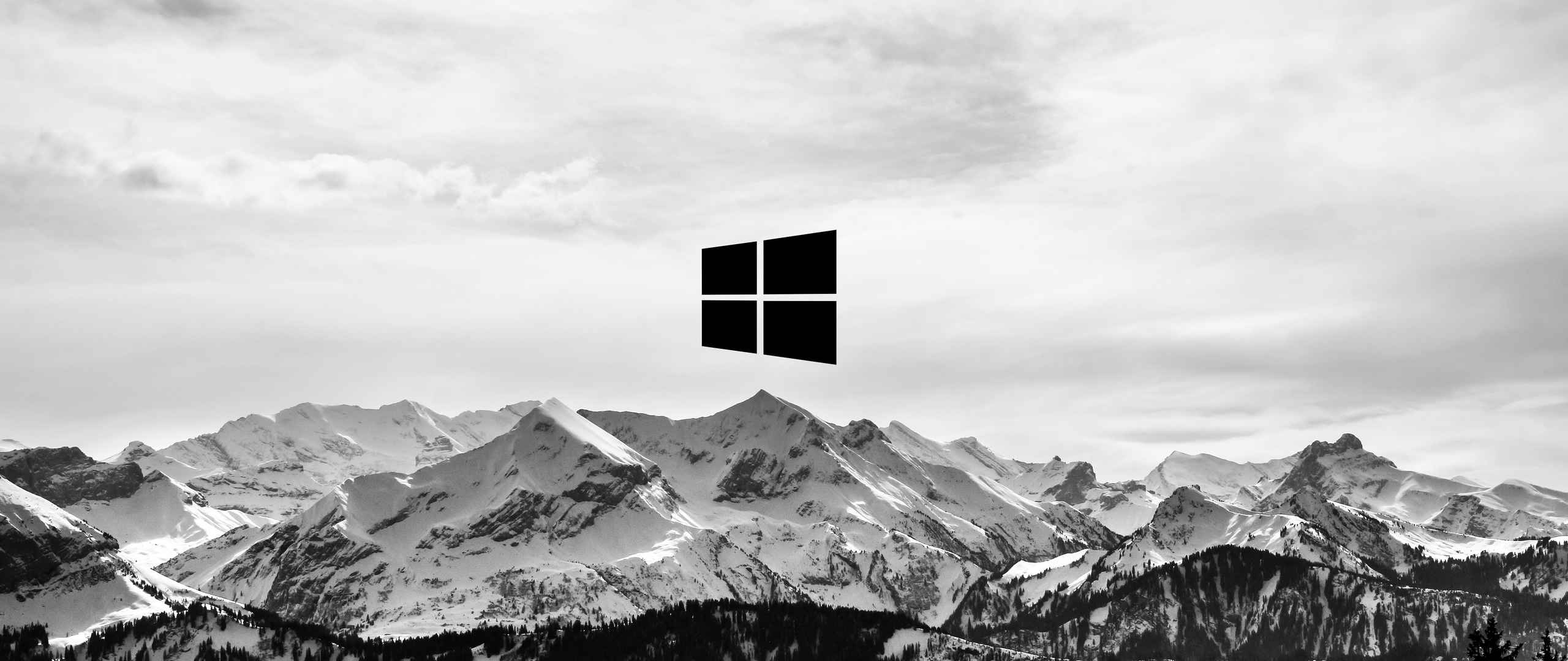 Windows Logo 雪山黑白壁纸