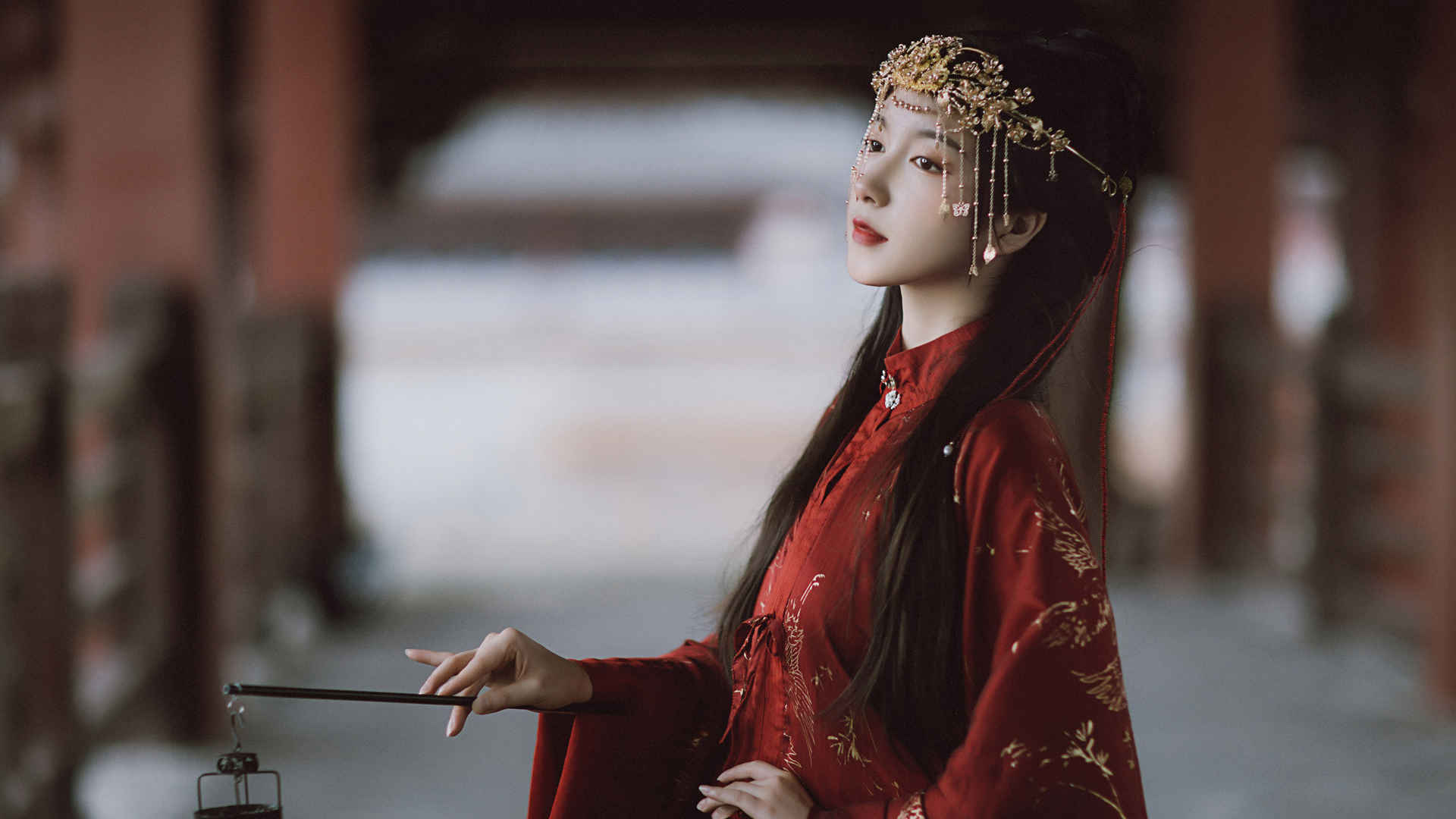 古风红色美女4k高清壁纸-
