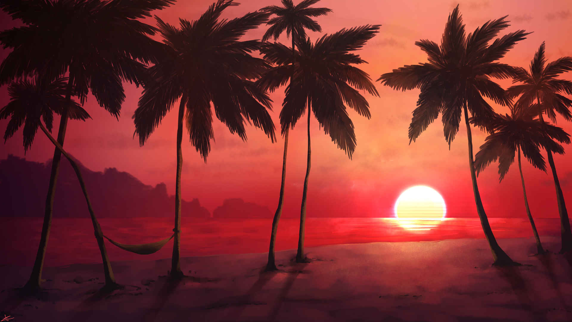 夏天黄昏海边棕榈树