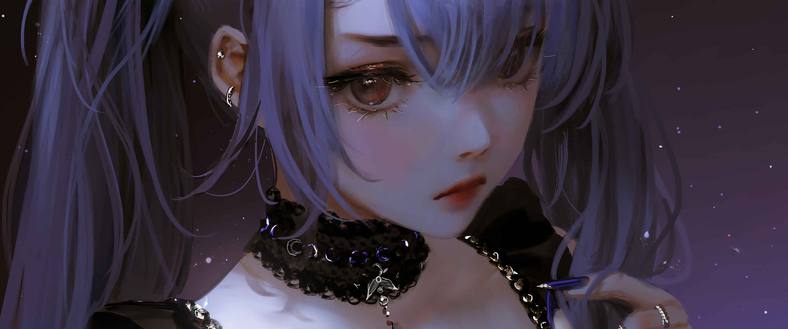 黑色裙子长发少女厚涂3440x1440带鱼屏壁纸