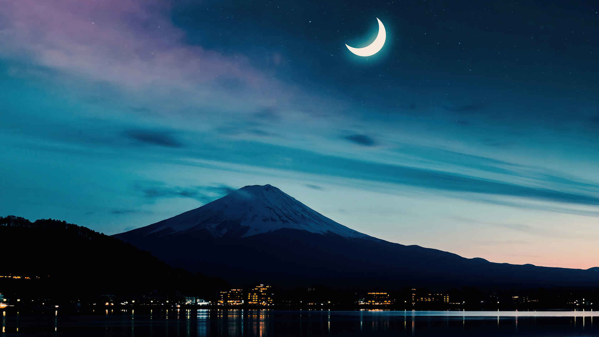 富士山夜景电脑桌面图片高清壁纸唯美