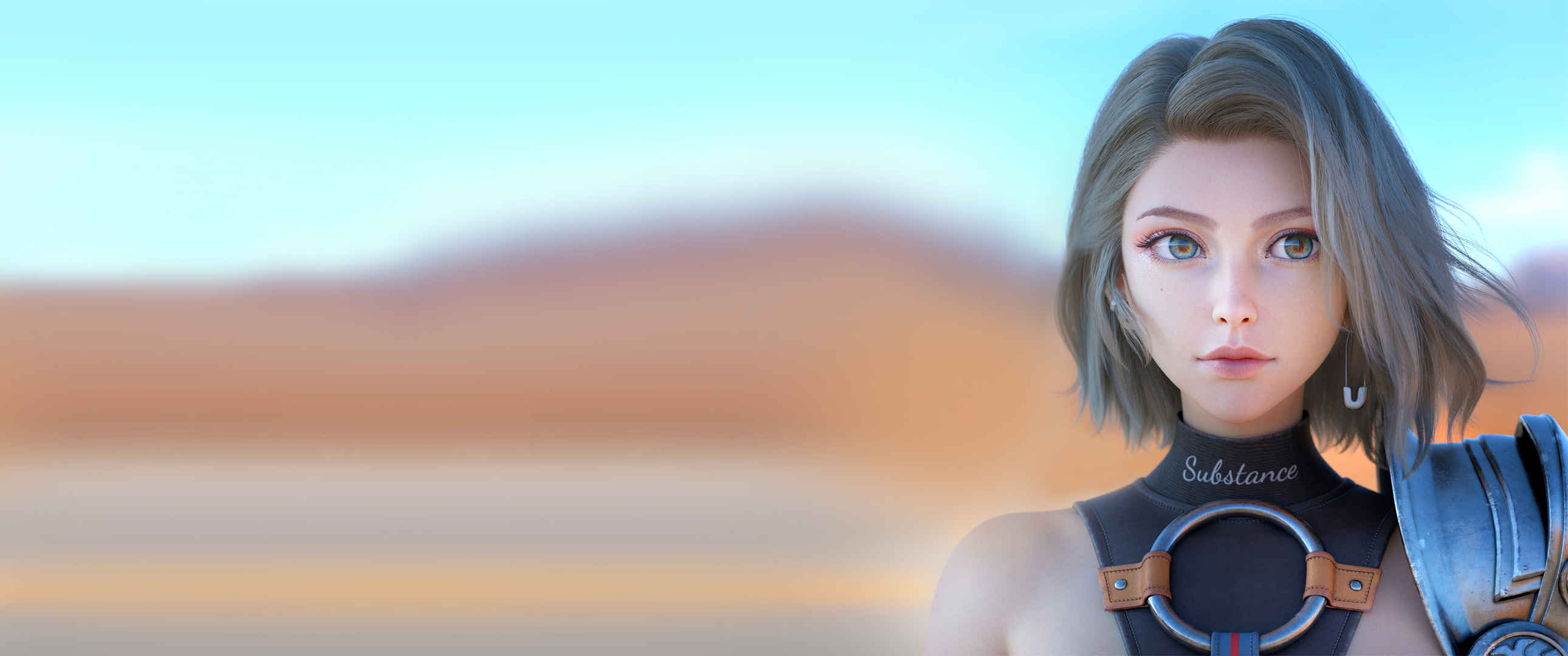 短发女孩3440x1440带鱼屏3D壁纸