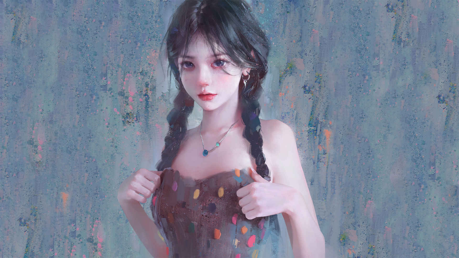 4k可爱长辫子女生动漫壁纸图片