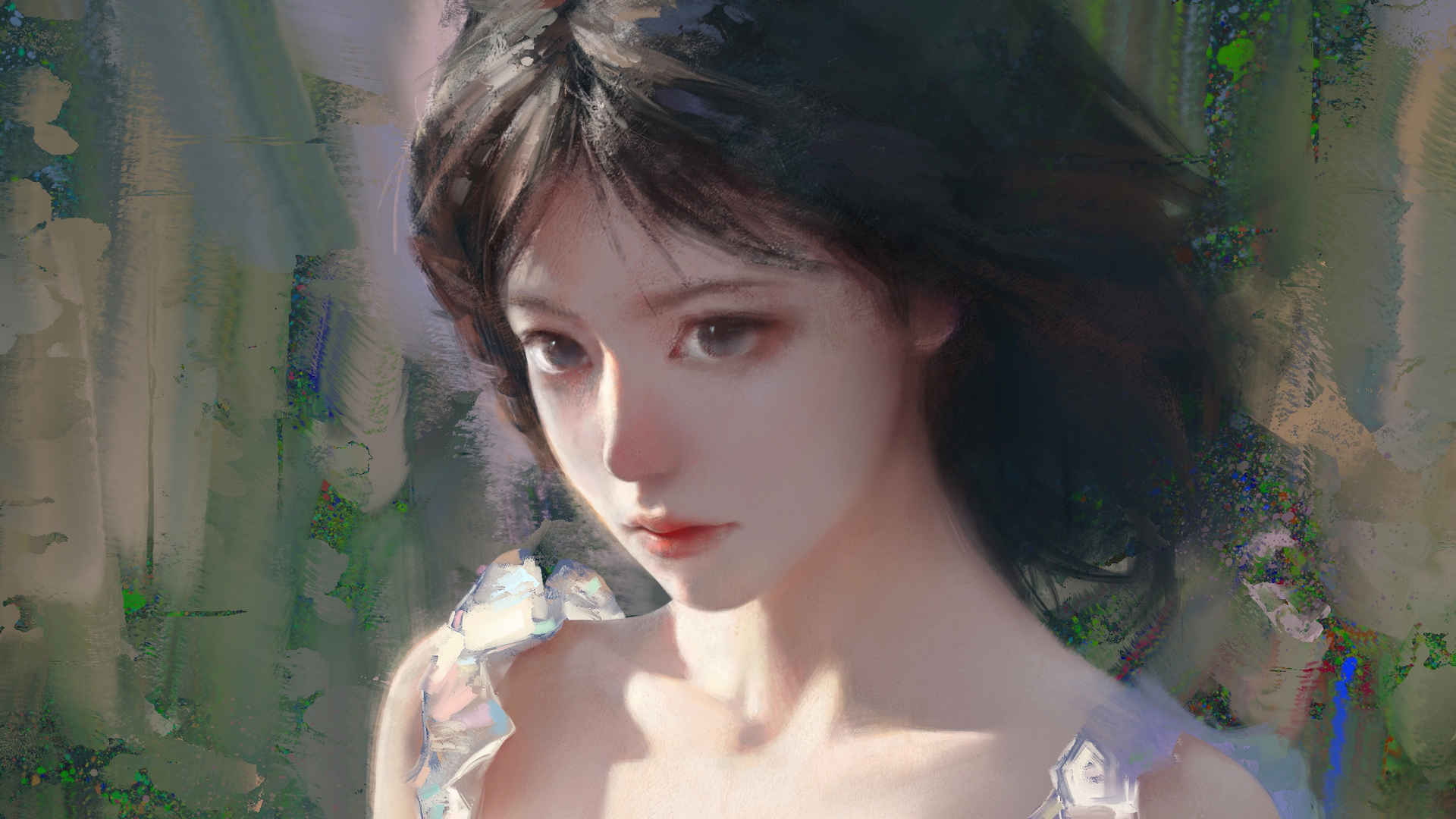 4k 漂亮女孩短发黑眼睛绘画壁纸