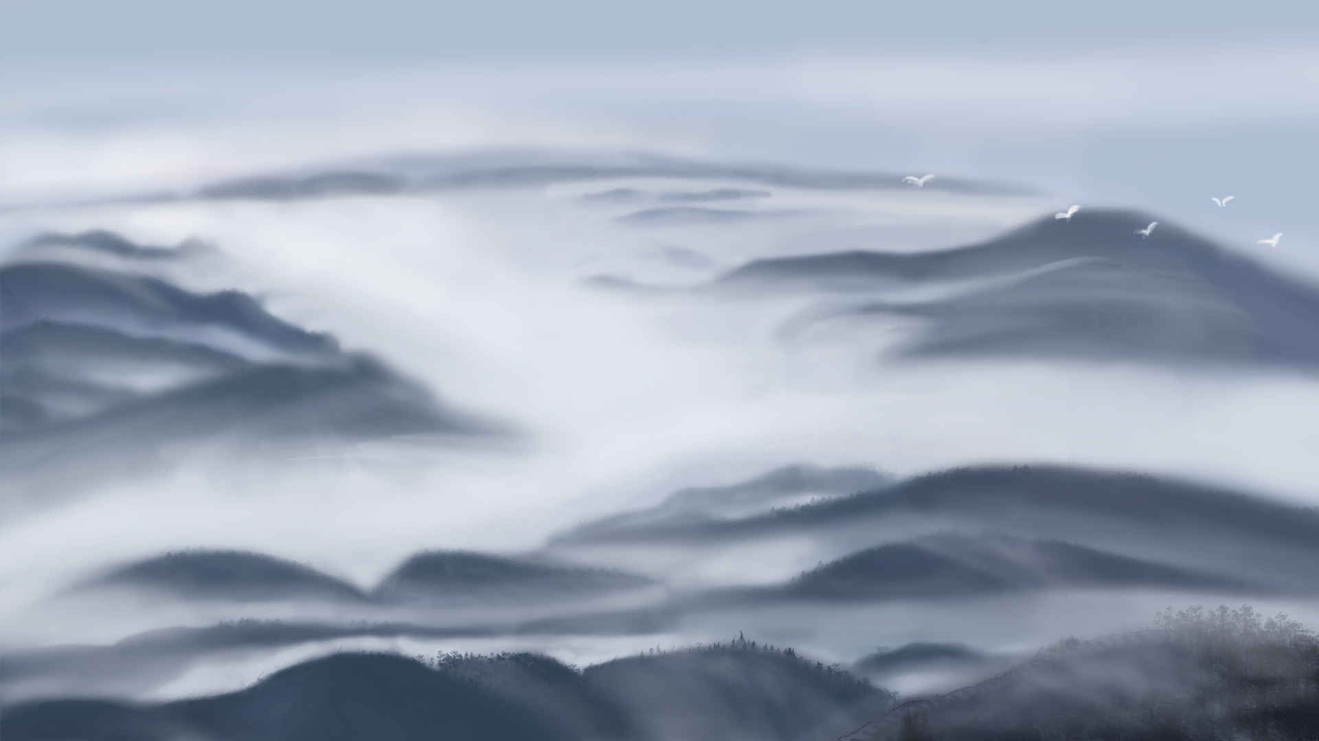 8k  山峦  云端 仙境 水墨画 壁纸