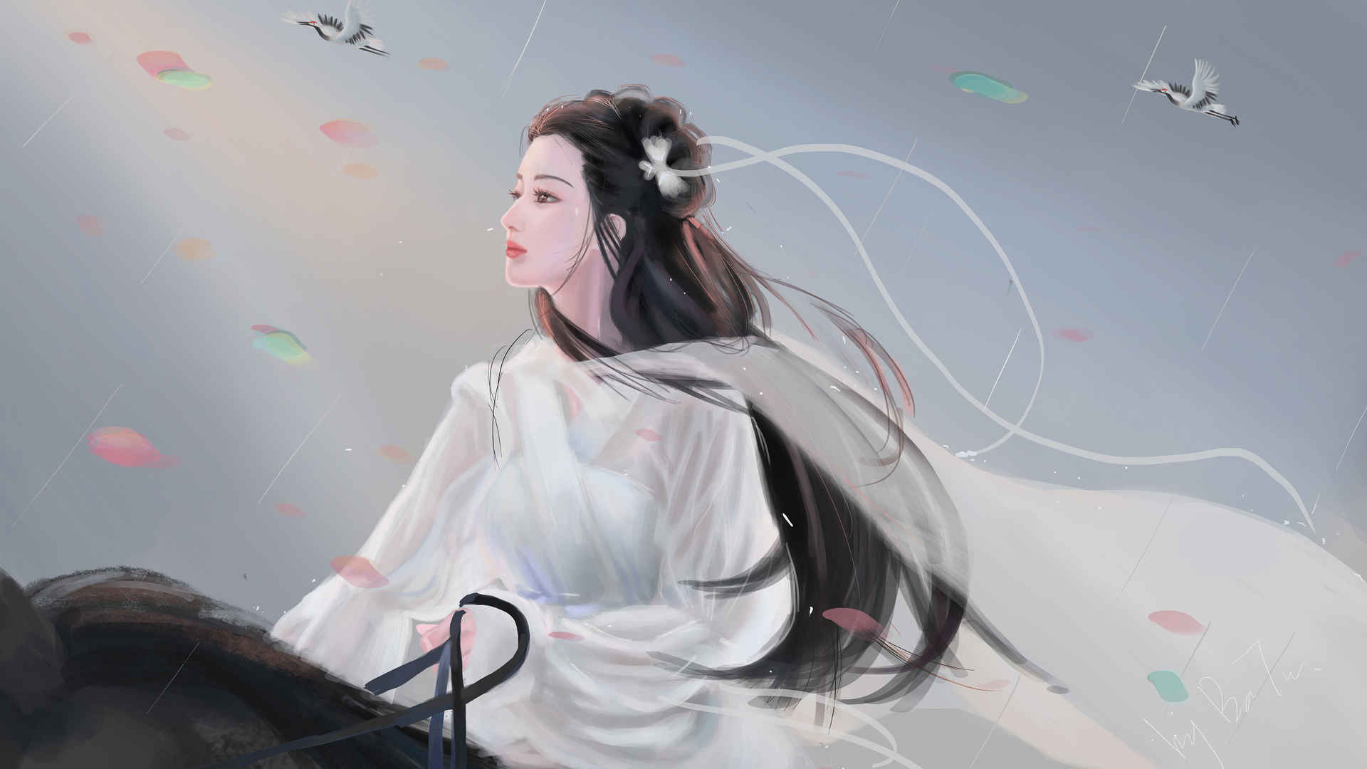 古风白衣女子骑马唯美4k高清壁纸