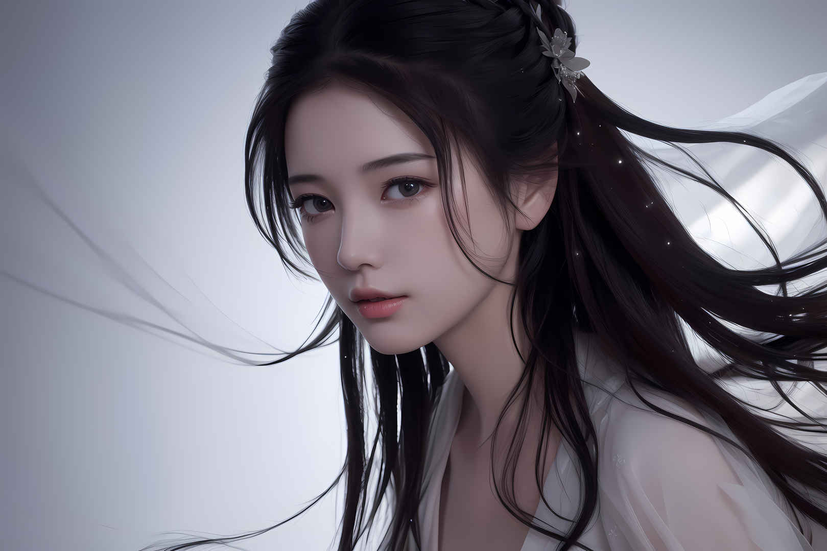 长发白色衣服古风美女4k壁纸