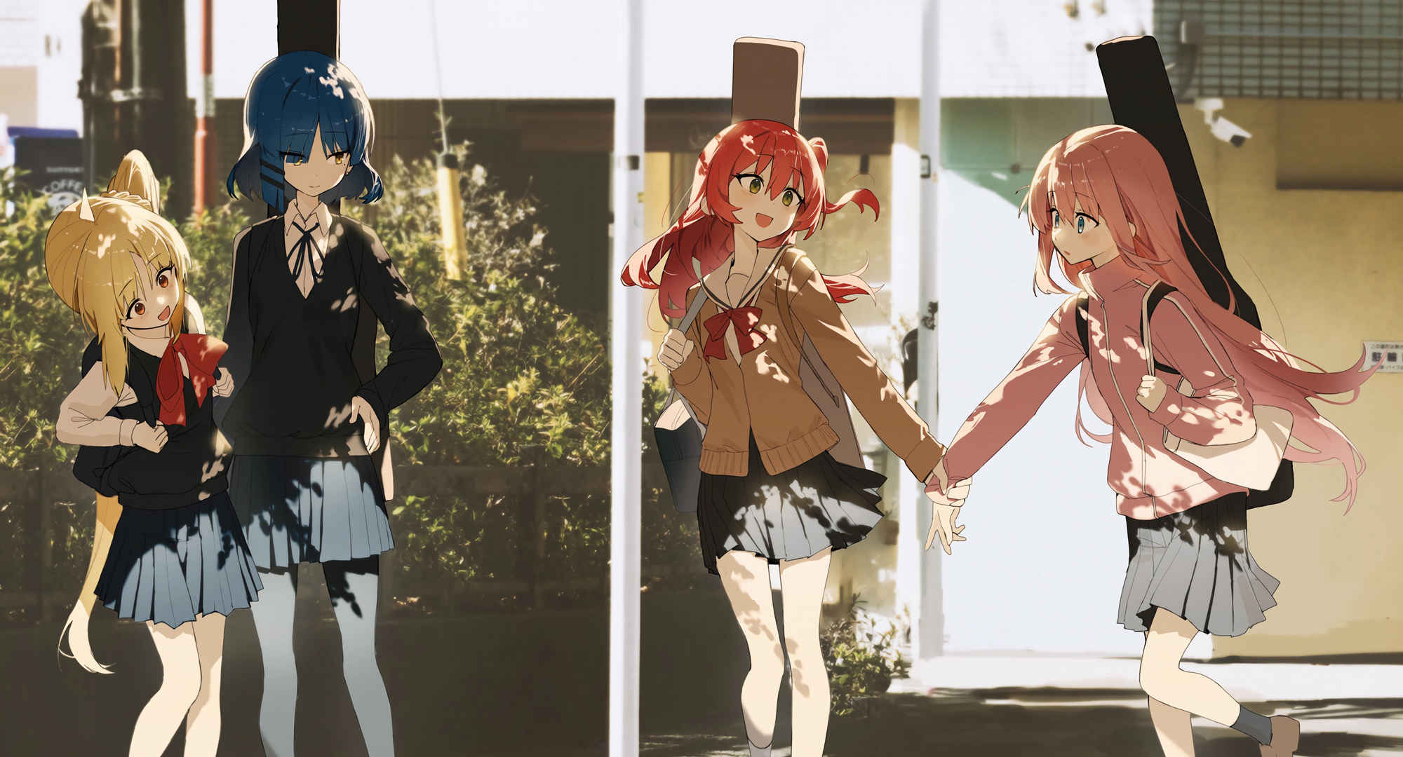  4个动漫女孩 校服 吉他 4k壁纸