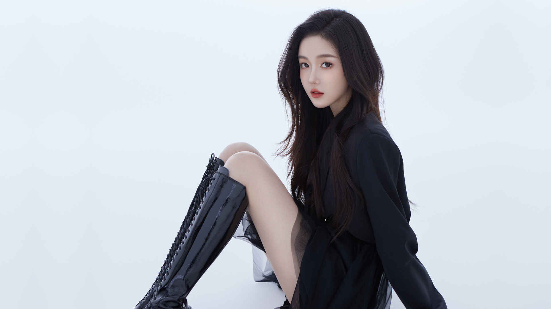 黑色长发美女黑色裙子4k壁纸