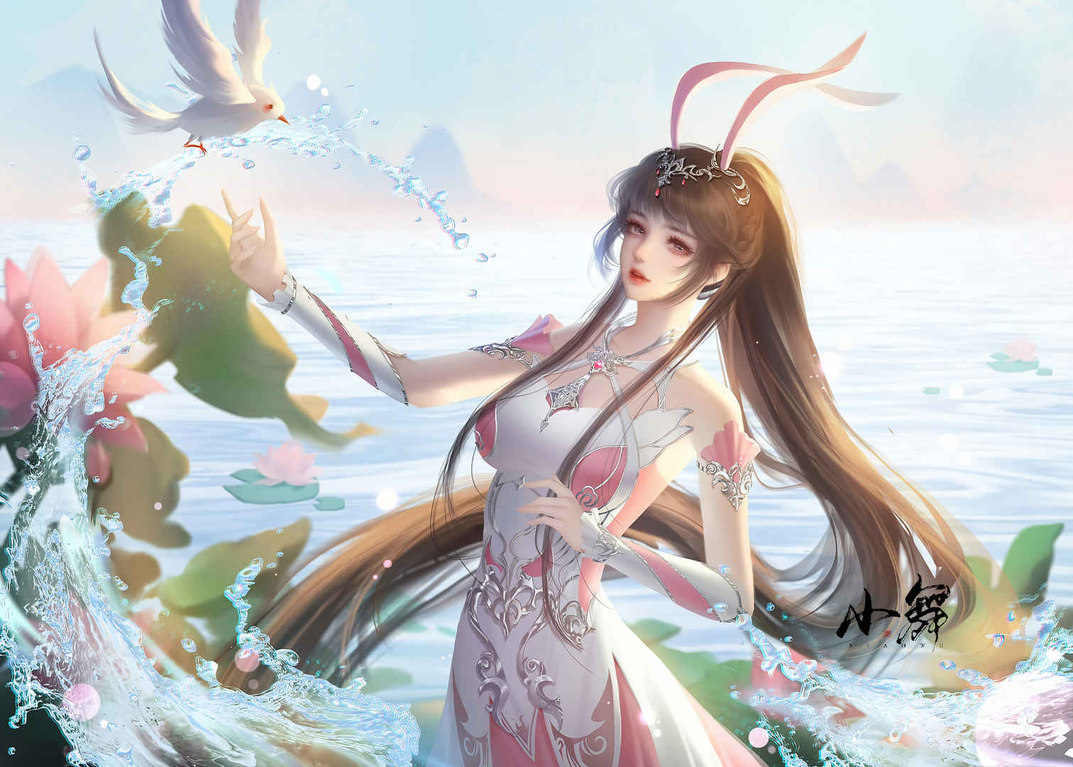小舞 荷花 ˮ浪花 小鸟 4k壁纸