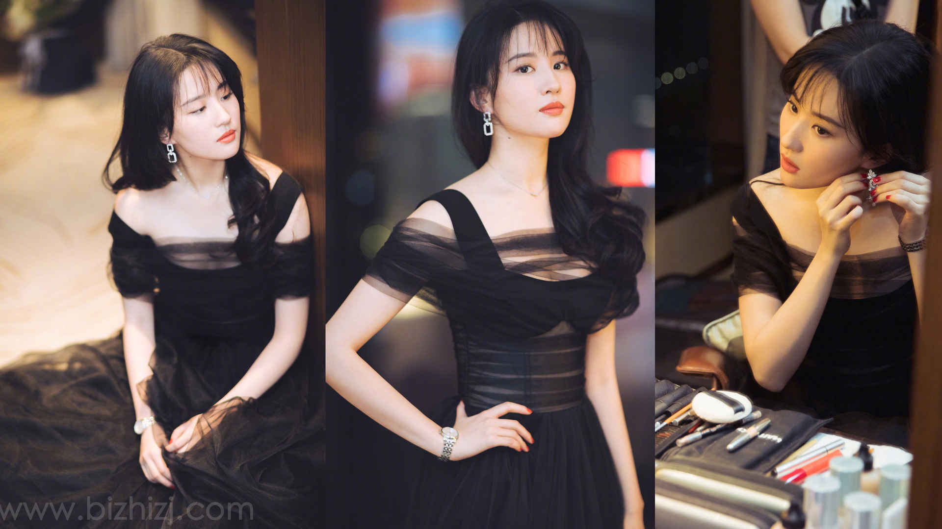 刘亦菲黑色裙子照片 美女拼图4k壁纸-