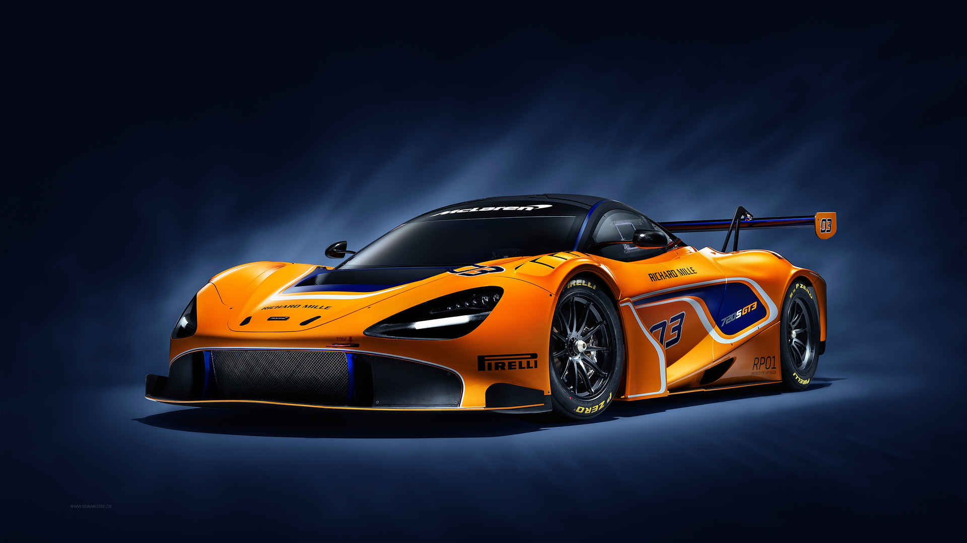迈凯伦McLaren 720S GT3橙色跑车3440x1440壁纸-