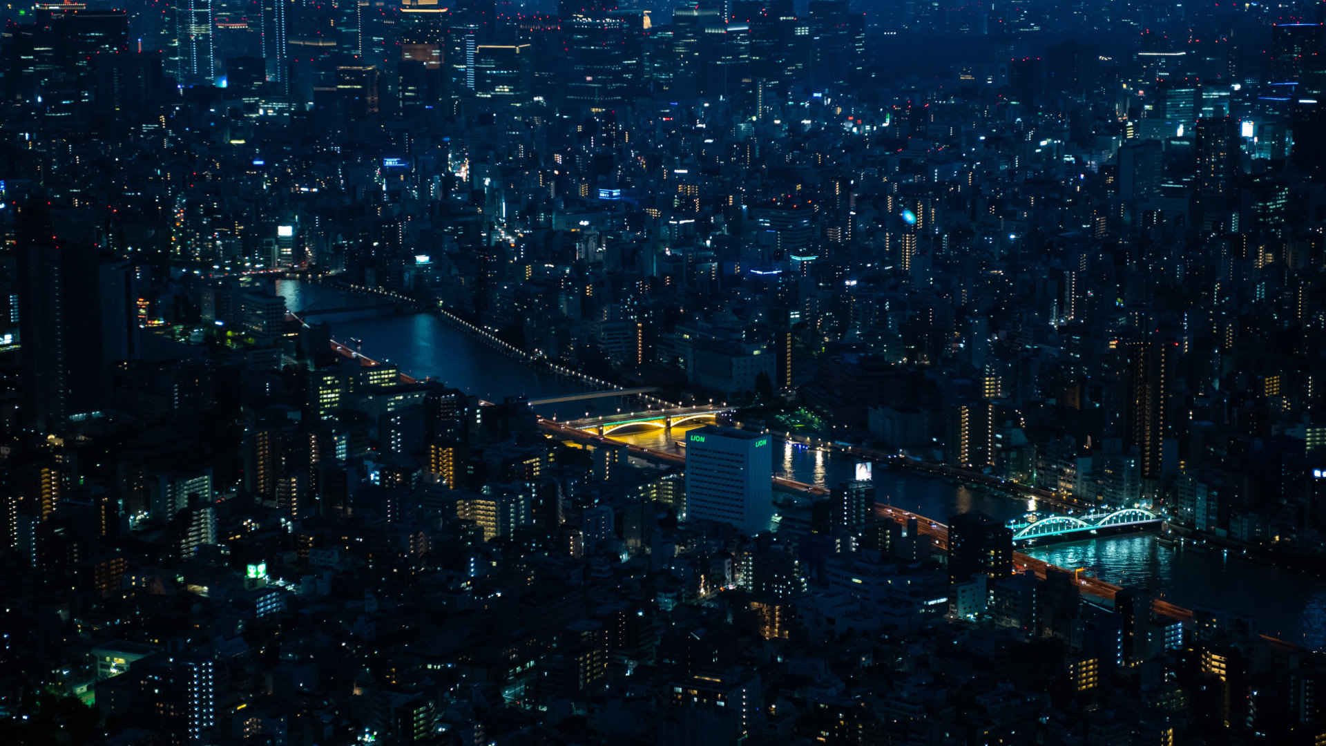 高清航拍夜色美丽的城市夜灯电脑壁纸-
