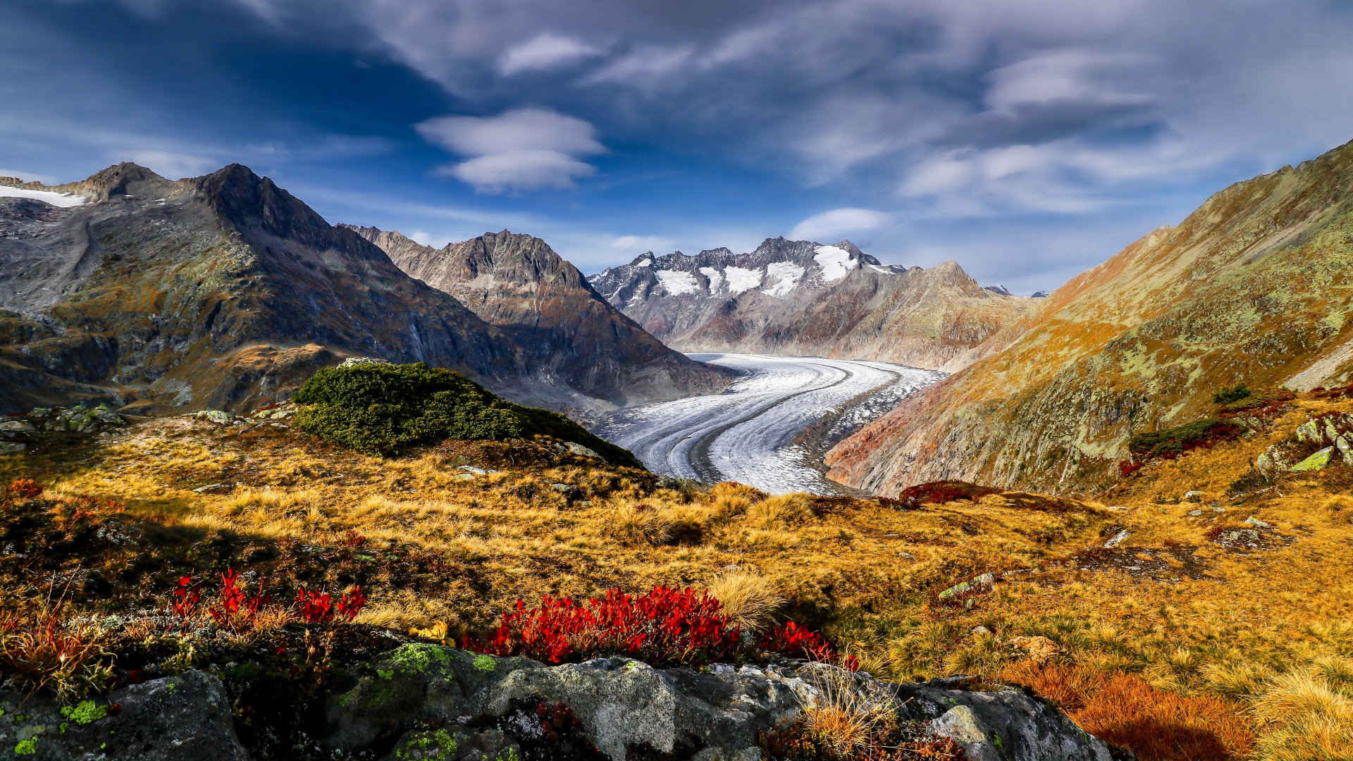 瑞士阿尔卑斯山脉阿莱奇冰川风景壁纸-