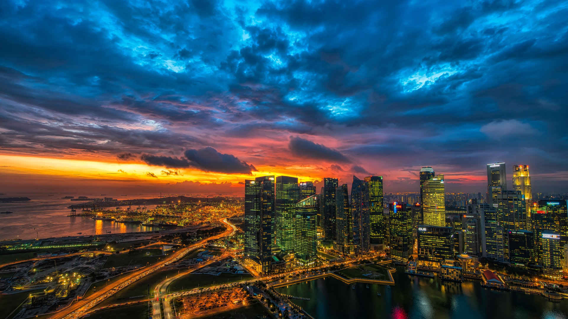 新加坡全景图 日出 日落 海景