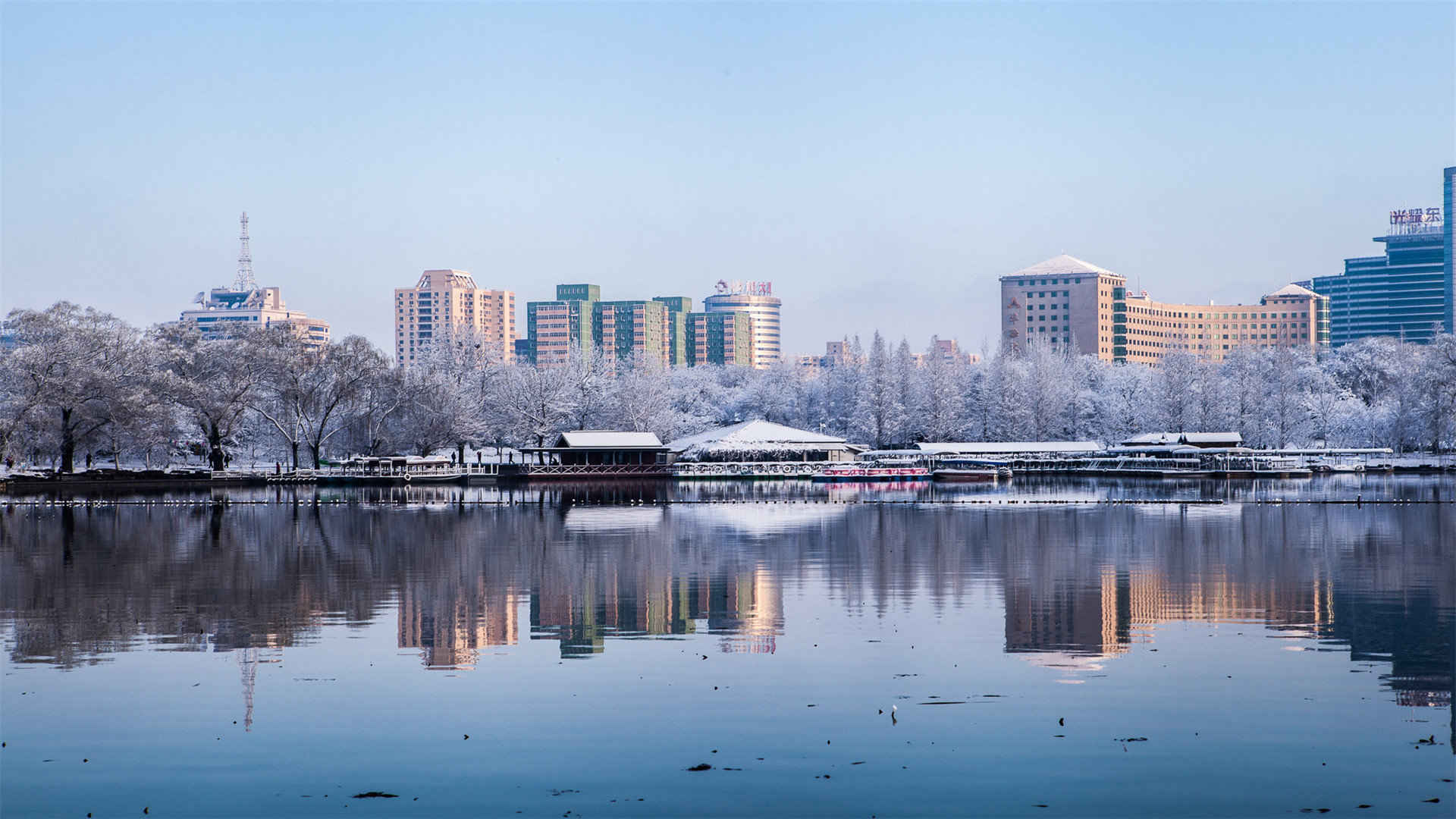 北京玉渊潭公园雪景最好唯美的风景图-
