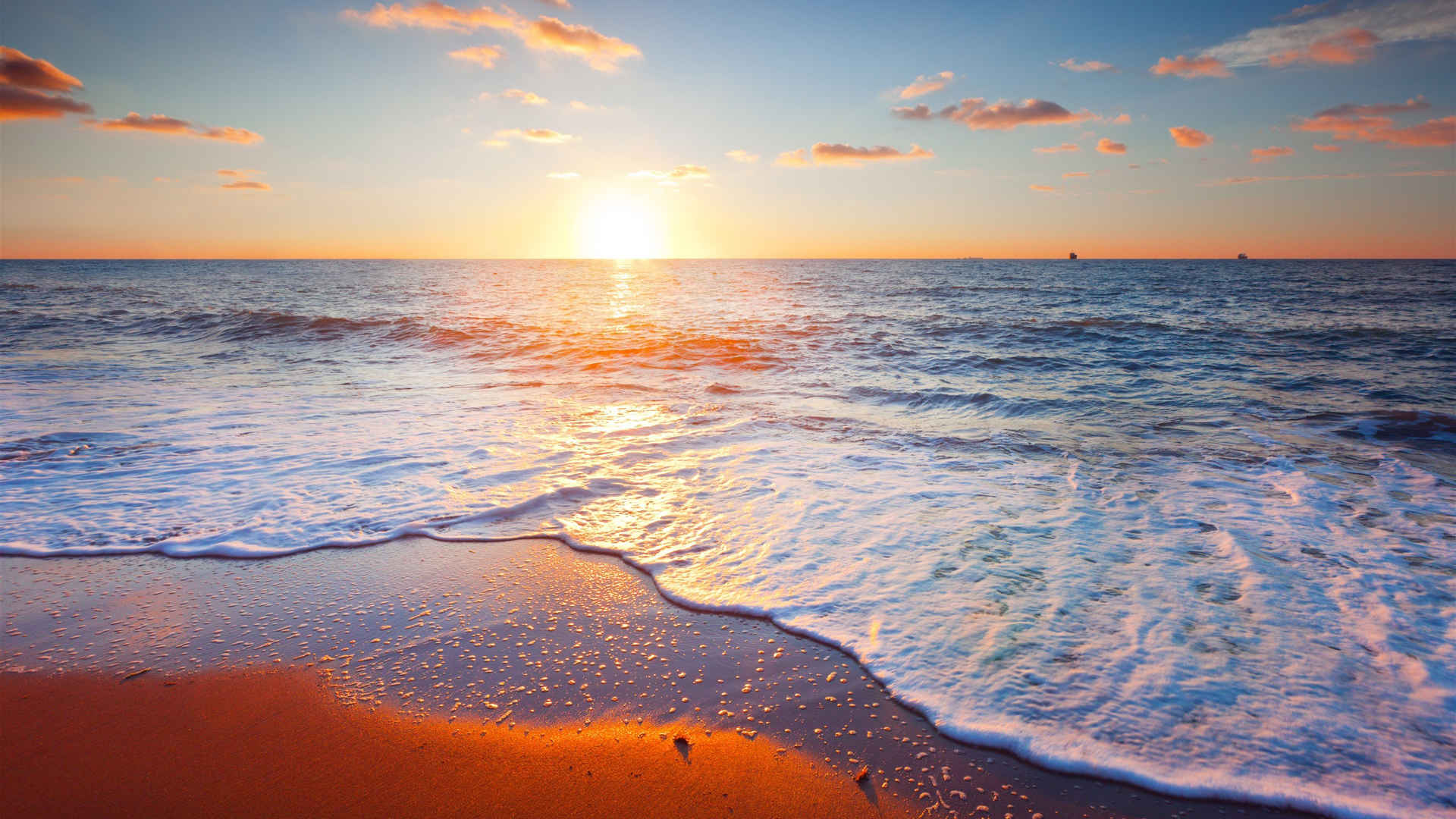 唯美日落海滩海浪壁纸-