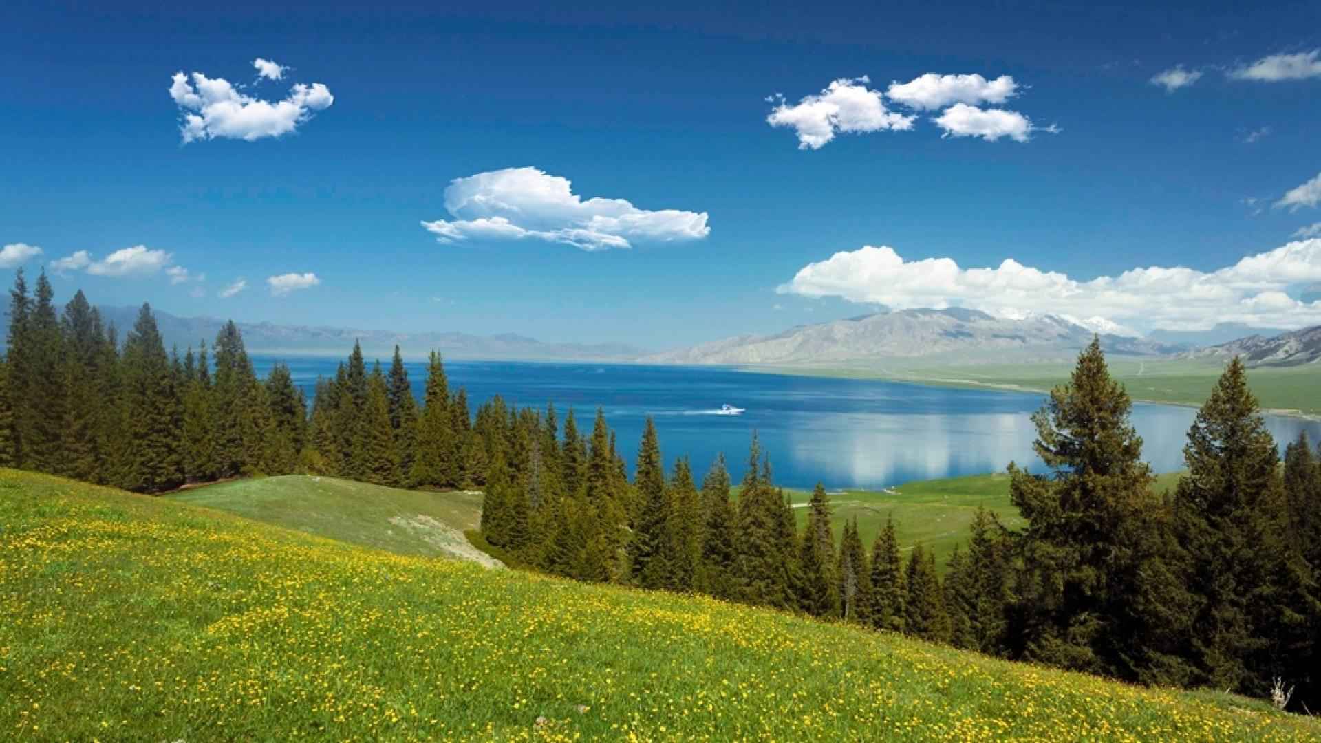 赛里木湖唯美自然风光图片风景绿色唯美自然
