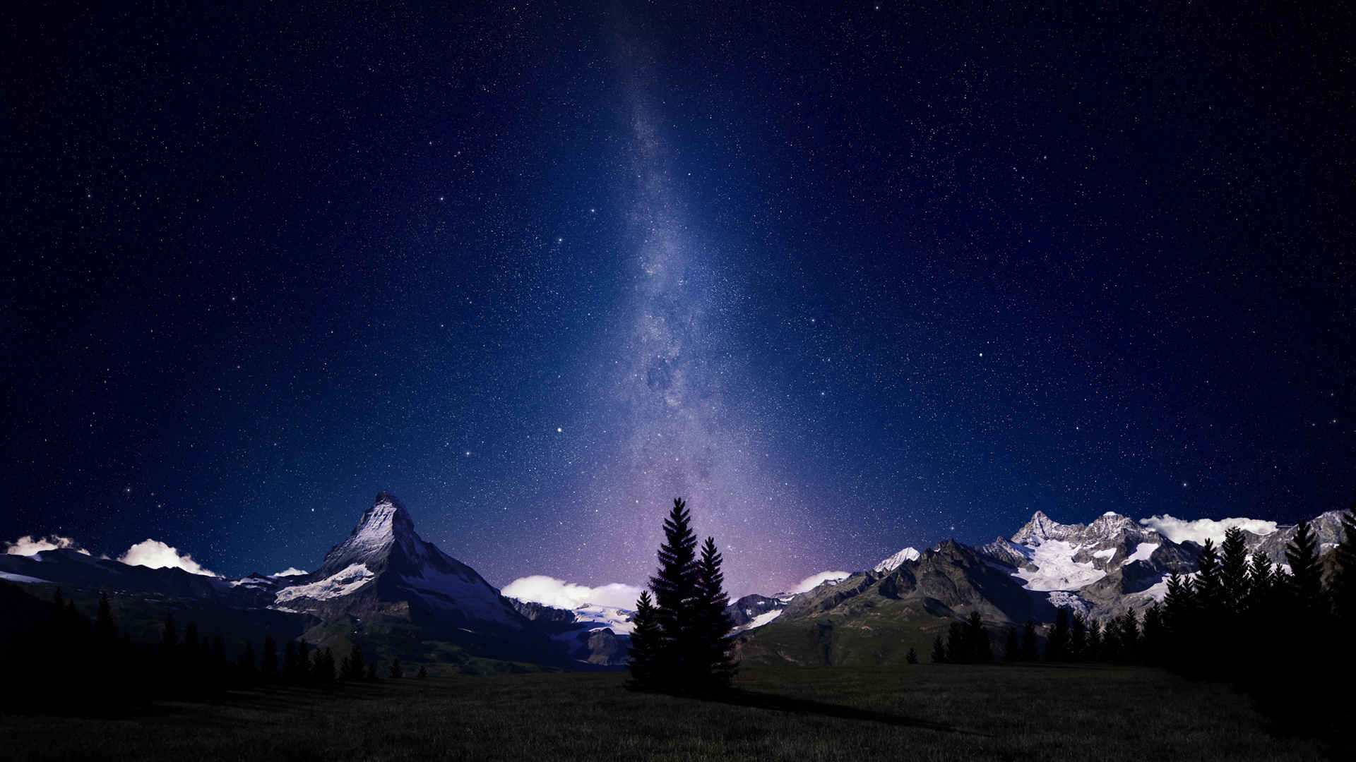 瑞士高山夜空星空风景桌面壁纸