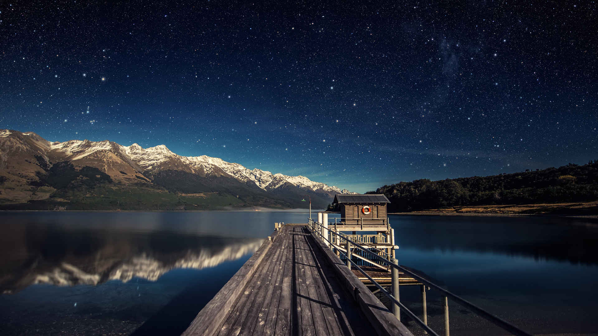 新西兰瓦卡蒂普湖星空风景桌面壁纸-