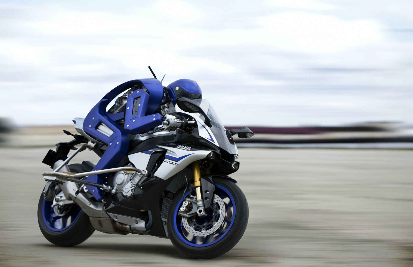 机器人 雅马哈 蓝色 摩托车 无人机 高科技 4K壁纸-