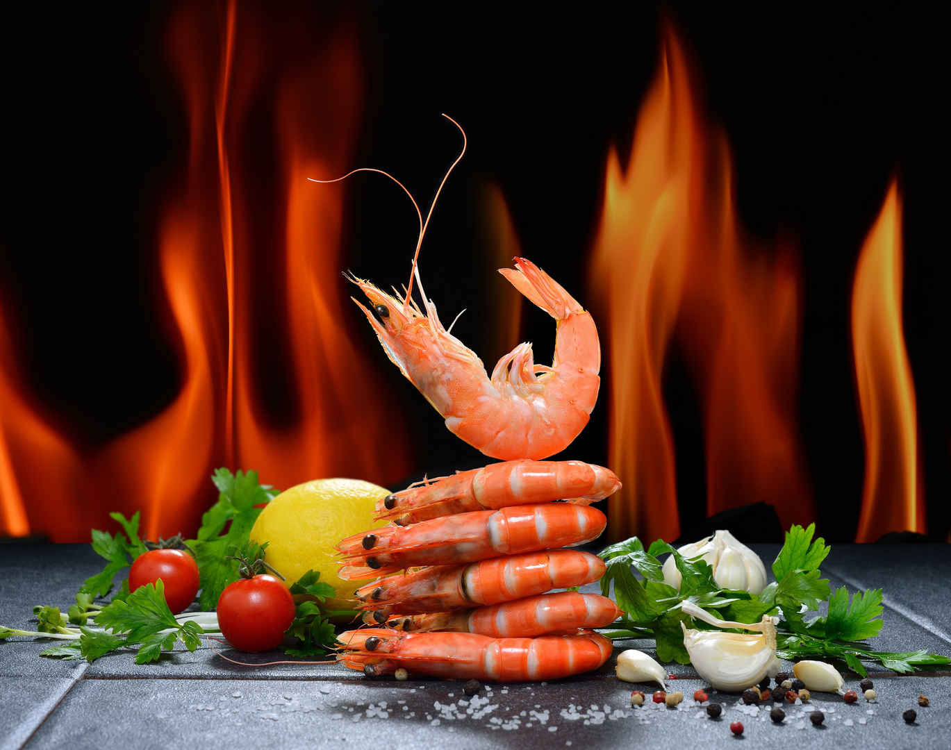 番茄 虾 盐 海鲜 蔬菜 胡椒 4K美食图片-