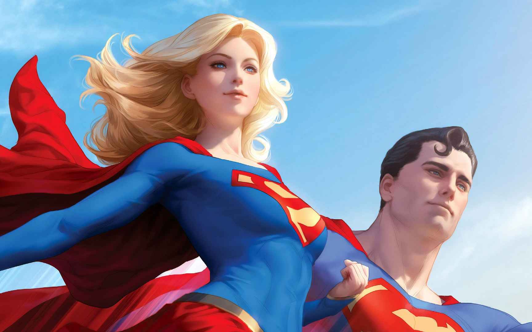DC动漫男超人和女超人同框电脑插画壁纸-