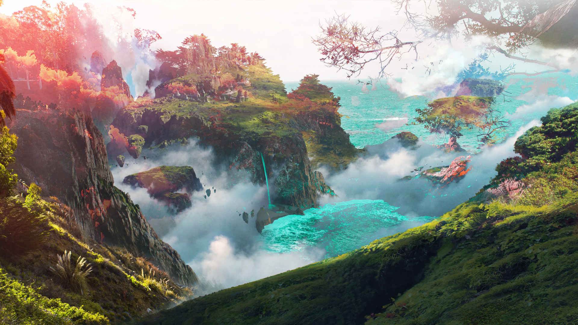云中山脉，仙气十足的动漫场景壁纸图片