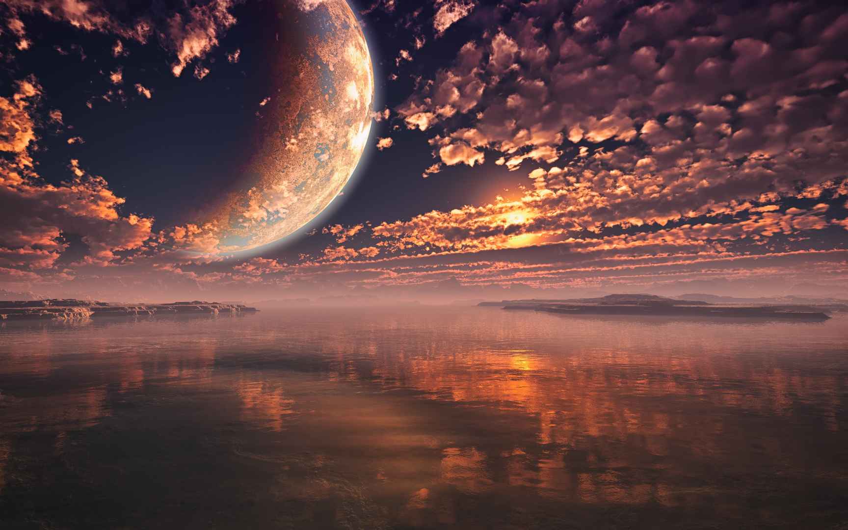 科幻自然，星球，月球 云彩 天空 风光 空间 高清壁纸图片-