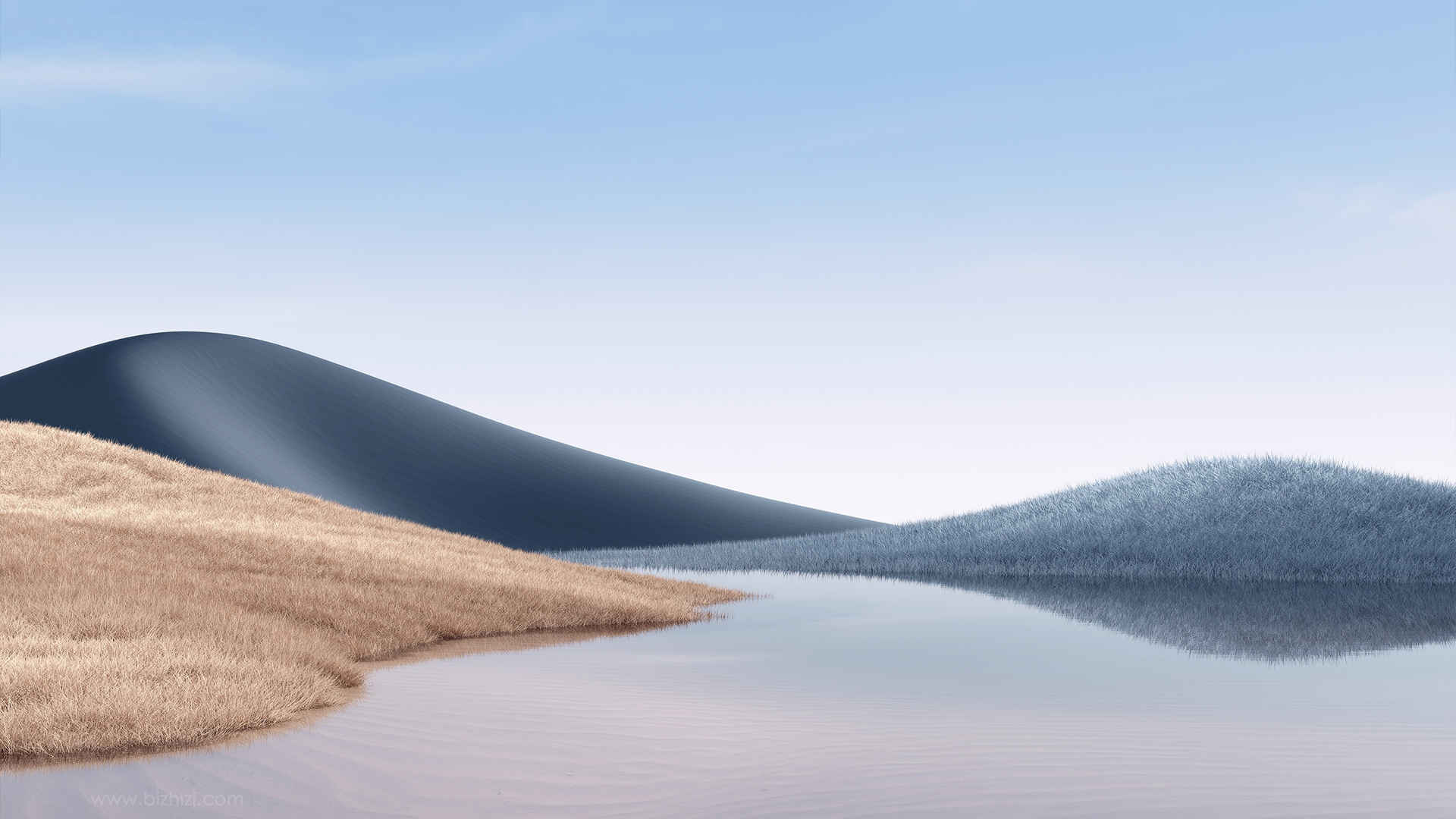 Microsoft Surface Windows 10X 单色 河流 山丘壁纸-