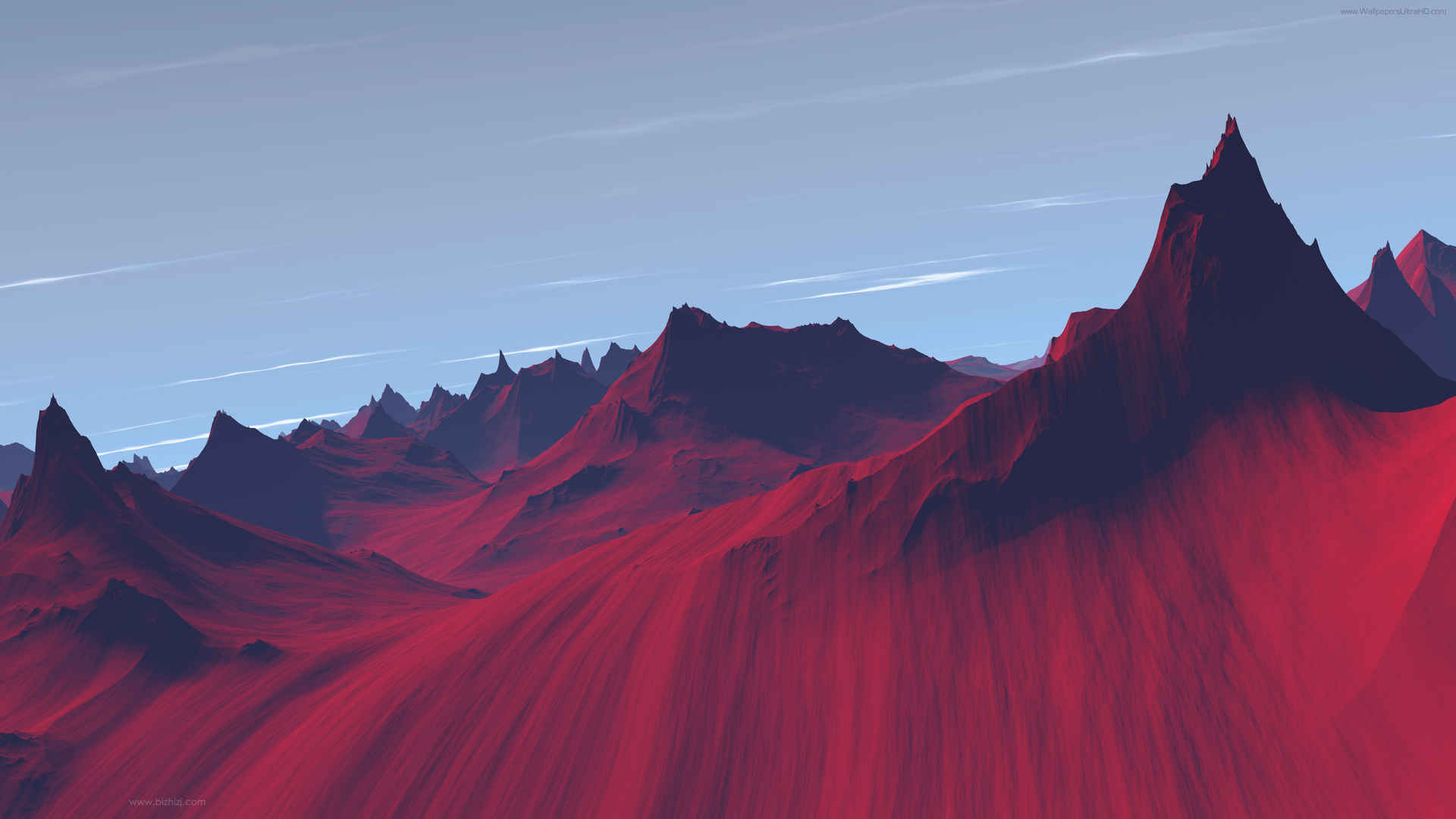 红色大山手绘色彩鲜艳的高清图片-