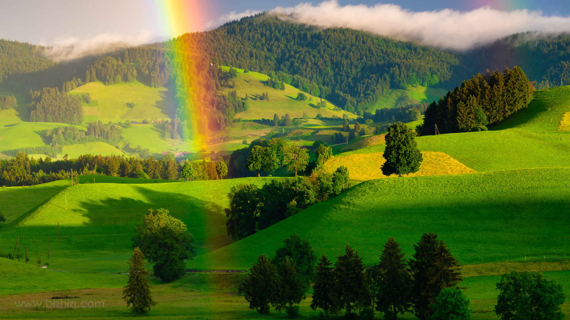 高山 绿色 护眼 彩虹 风景 5K壁纸
