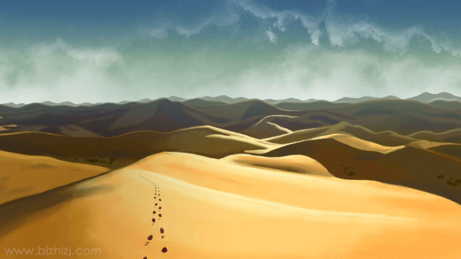 沙漠 风景插画壁纸-
